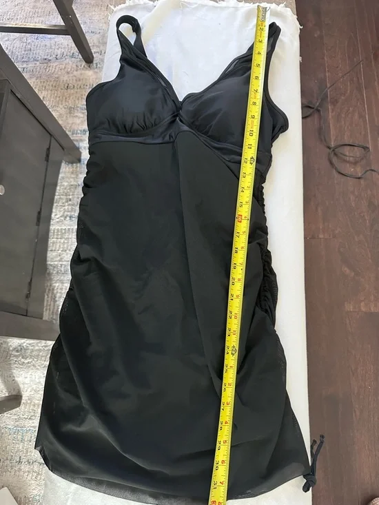 Blooming Jelly Black One Piece Swimsuit L NWT Ruched Tummy Control Skirted - Picture 11 of 15